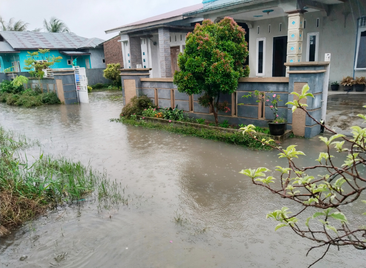 Submerged street and front yards in a suburb